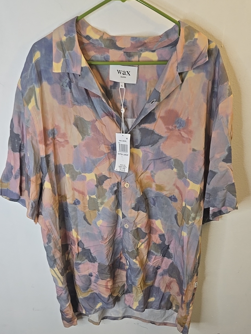 Floral Short-Sleeve Button Front Top in Pastel Pink & Blue